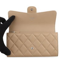 将图像加载到图库查看器中,CHANEL Matelasse Classic Long Flap Wallet BeigeA80758 Lambskin