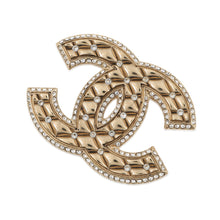 Load image into Gallery viewer, CHANEL Rhinestone CC Logo Brooch Champagne Gold Metal Rhinestone