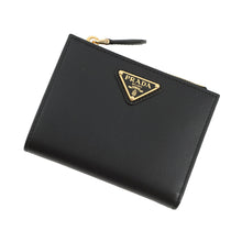 将图像加载到图库查看器中,PRADA Triangle Logo Compact Wallet Black1ML050 Leather