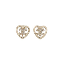 将图像加载到图库查看器中,CHANEL CC Logo Heart Earrings Champagne Gold Gold Plated Rhinestone