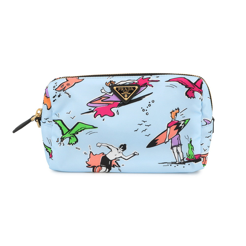 PRADA Re-Nylon Pouch Surfing Pattern Light Blue