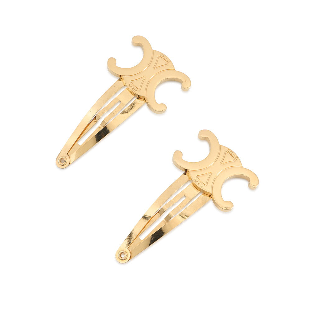 CELINE Triomphe Snap Hair Clips (Set of 2) Gold46Z656BSL.35OR Gold