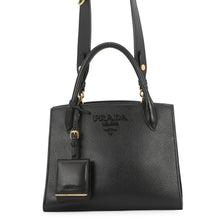 Load image into Gallery viewer, PRADA Mono Chrome 2-way Handbag Black1BA156 Saffiano LeatherLeather