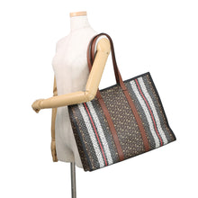 Load image into Gallery viewer, BURBERRY TBMonogram Stripe ECanvas Tote Bag Black PVC Leather