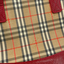 Load image into Gallery viewer, BURBERRY Check Tote Bag Red/Beige Canvas Leather