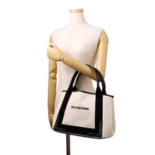 将图像加载到图库查看器中,BALENCIAGA Navy Cabas Tote Bag White/Black339933 Canvas Leather Size S