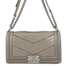 Load image into Gallery viewer, CHANEL Boy Chanel Studded ChainShoulder Bag MetalicGrayA67086 Vintage calf Size 25