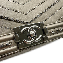 Load image into Gallery viewer, CHANEL Boy Chanel Studded ChainShoulder Bag MetalicGrayA67086 Vintage calf Size 25