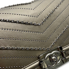 Load image into Gallery viewer, CHANEL Boy Chanel Studded ChainShoulder Bag MetalicGrayA67086 Vintage calf Size 25