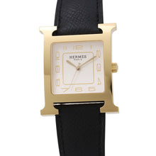 Load image into Gallery viewer, HERMES H Watch GM H34mm×W30mm Stainless Steel Gold Plated Epsom(Black) Silver DialHH1.801