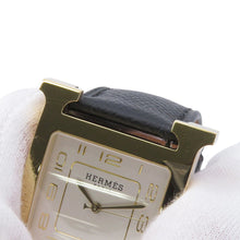 Load image into Gallery viewer, HERMES H Watch GM H34mm×W30mm Stainless Steel Gold Plated Epsom(Black) Silver DialHH1.801