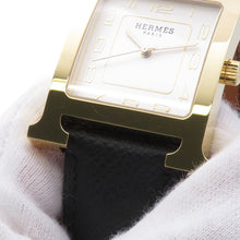 Load image into Gallery viewer, HERMES H Watch GM H34mm×W30mm Stainless Steel Gold Plated Epsom(Black) Silver DialHH1.801