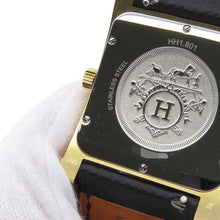 Load image into Gallery viewer, HERMES H Watch GM H34mm×W30mm Stainless Steel Gold Plated Epsom(Black) Silver DialHH1.801