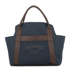 Load image into Gallery viewer, HERMES Bloom Sac de Pansage Navy/Feu Toile Chevrons Canvas