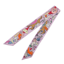 将图像加载到图库查看器中,HERMES Twilly A Thousand and One Rabbits Mille et Un Lapins Parme/Rose Vif/Camel Silk100%