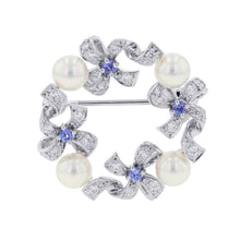 Load image into Gallery viewer, MIKIMOTO Ribbon Wreath BroochPB-20151LU 18K White Gold