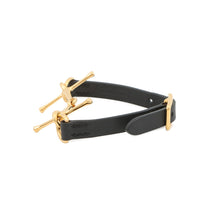 Load image into Gallery viewer, HERMES Mall Horsebit Bracelet Size T2 Black Gold Plated Swift Leather