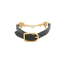 Load image into Gallery viewer, HERMES Mall Horsebit Bracelet Size T2 Black Gold Plated Swift Leather