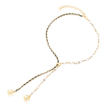 将图像加载到图库查看器中,CHANEL CC Logo NecklaceABE732-B18632-NAAOL Gold Plated Rhinestone Faux Pearl Calf Leather