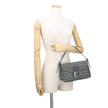 Load image into Gallery viewer, FENDI Zucchino Mamma Bucket Handbag Gray/Navy Canvas Leather