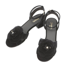 Load image into Gallery viewer, CHANEL Camellia Pointed Toe Sandals BlackG45928 Velvet Size 39C