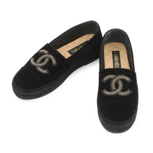 Load image into Gallery viewer, CHANEL CHANEL CC Logo Espadrilles BlackG45849 Velvet Raffia Size 39C