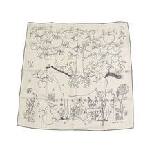 Load image into Gallery viewer, HERMES Carre Le Pommier Sellier Size 90 White/Black Silk100%