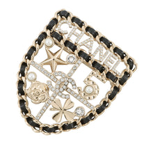 将图像加载到图库查看器中,CHANEL CC Logo Emblem Brooch BlackAB4702 Gold Plated Rhinestone Faux Pearl