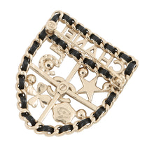 将图像加载到图库查看器中,CHANEL CC Logo Emblem Brooch BlackAB4702 Gold Plated Rhinestone Faux Pearl