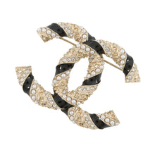 Load image into Gallery viewer, CHANEL CC Logo BroochAB5776 Gold Plated Rhinestone Faux Pearl