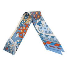 将图像加载到图库查看器中,HERMES Twilly Whispering in the Forest Les Murmures de la Foret Blue Jean/Orange/Cream Silk100%