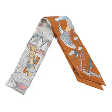 Load image into Gallery viewer, HERMES Twilly my clouds Sur Mon Nuage Caramel/Gris/Blue Silk100%