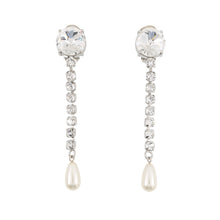 将图像加载到图库查看器中,MIUMIU Crystal Faux Pearl Earring Silver Metal Rhinestone Faux Pearl