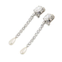 将图像加载到图库查看器中,MIUMIU Crystal Faux Pearl Earring Silver Metal Rhinestone Faux Pearl