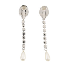将图像加载到图库查看器中,MIUMIU Crystal Faux Pearl Earring Silver Metal Rhinestone Faux Pearl