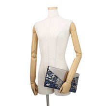 Load image into Gallery viewer, JIMMY CHOO Floral Embroidery Clutch Bag Blue/Silver Canvas
