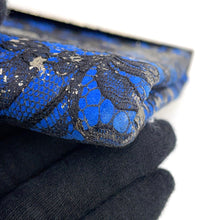 Load image into Gallery viewer, JIMMY CHOO Floral Embroidery Clutch Bag Blue/Silver Canvas