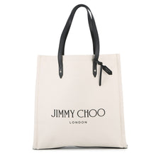 Load image into Gallery viewer, JIMMY CHOO Tote Bag Ivory/Black Canvas Leather