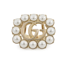 Load image into Gallery viewer, GUCCI Double G Logo Ring Size XS Gold Plated Faux Pearl