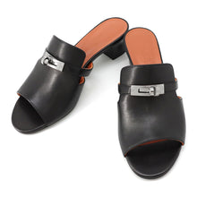 Load image into Gallery viewer, HERMES Candy Sandals Black/Orange Leather Size 38