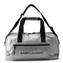 Load image into Gallery viewer, SAINT LAURENT PARIS Nook's Duffle 2-way Travel Bag Silver/Black581374 Nylon Canvas