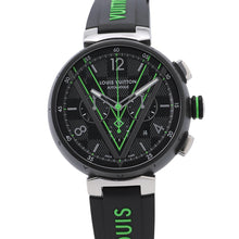 Load image into Gallery viewer, LOUIS VUITTON Tambour Chronograph Damier Graphite Lace W46mm Stainless Steel Rubber Black DialQA130