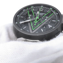 Load image into Gallery viewer, LOUIS VUITTON Tambour Chronograph Damier Graphite Lace W46mm Stainless Steel Rubber Black DialQA130