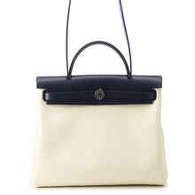 Load image into Gallery viewer, HERMES Herbag zip White/Blue Saphir Toile Military Vache Hunter Leather Size PM