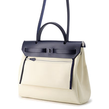 Load image into Gallery viewer, HERMES Herbag zip White/Blue Saphir Toile Military Vache Hunter Leather Size PM
