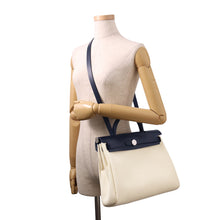 Load image into Gallery viewer, HERMES Herbag zip White/Blue Saphir Toile Military Vache Hunter Leather Size PM