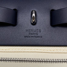 Load image into Gallery viewer, HERMES Herbag zip White/Blue Saphir Toile Military Vache Hunter Leather Size PM