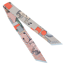 将图像加载到图库查看器中,HERMES Twilly Cavalier en Formes Blue Pearl/Corail/Gray Silk100%