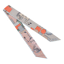 将图像加载到图库查看器中,HERMES Twilly Cavalier en Formes Blue・Pearl/Corail/Gray Silk100%