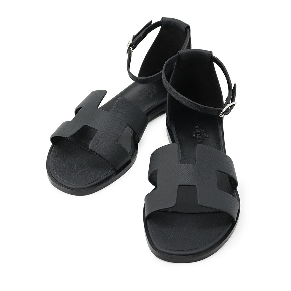 HERMES Sandals Santorini Black1182138Z Epsom Size 38– GALLERY RARE